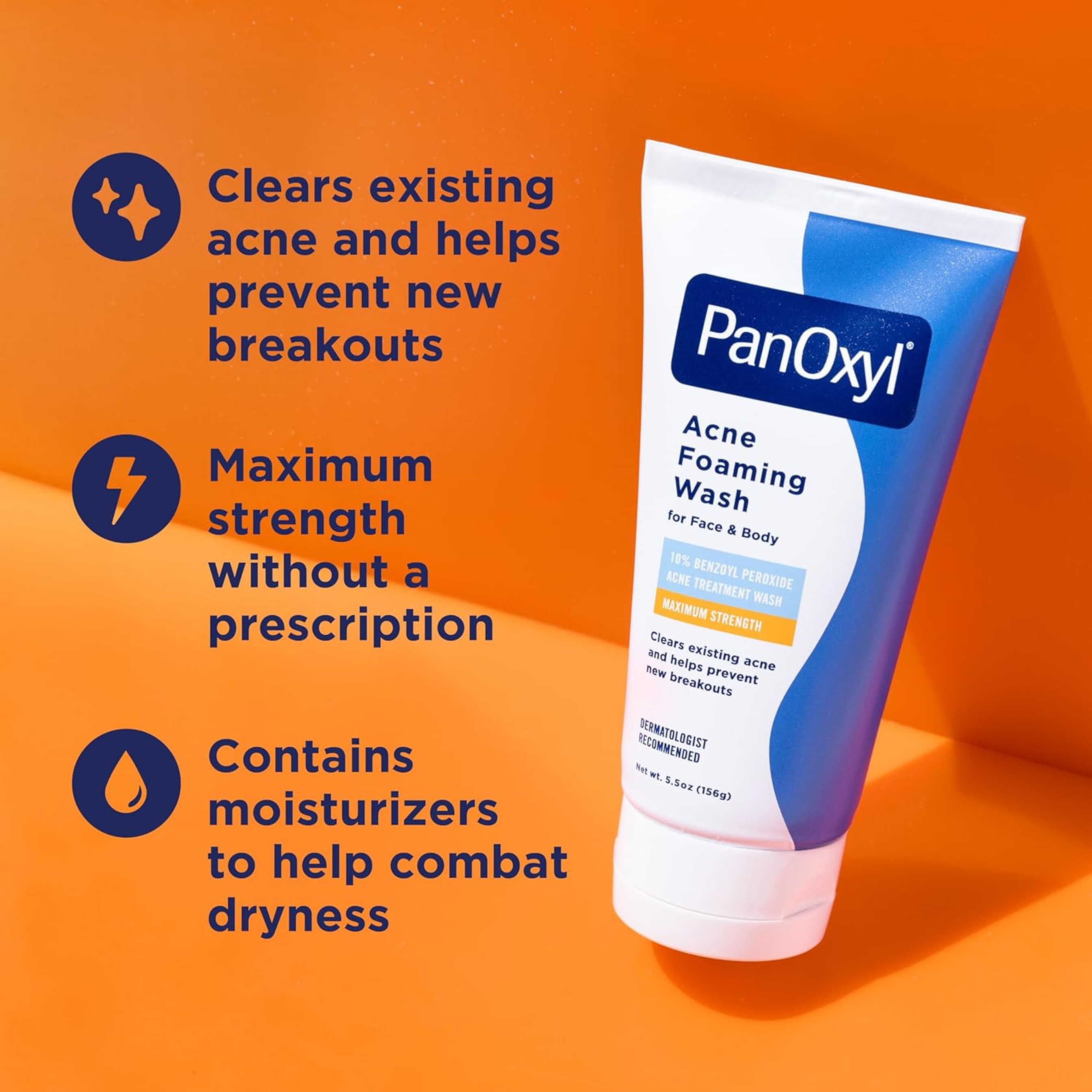 PanOxyl Acne Foaming Wash 5.5 oz - Daily Acne-Fighting Cleanser with 10% Benzoyl Peroxide, Maximum Strength 2