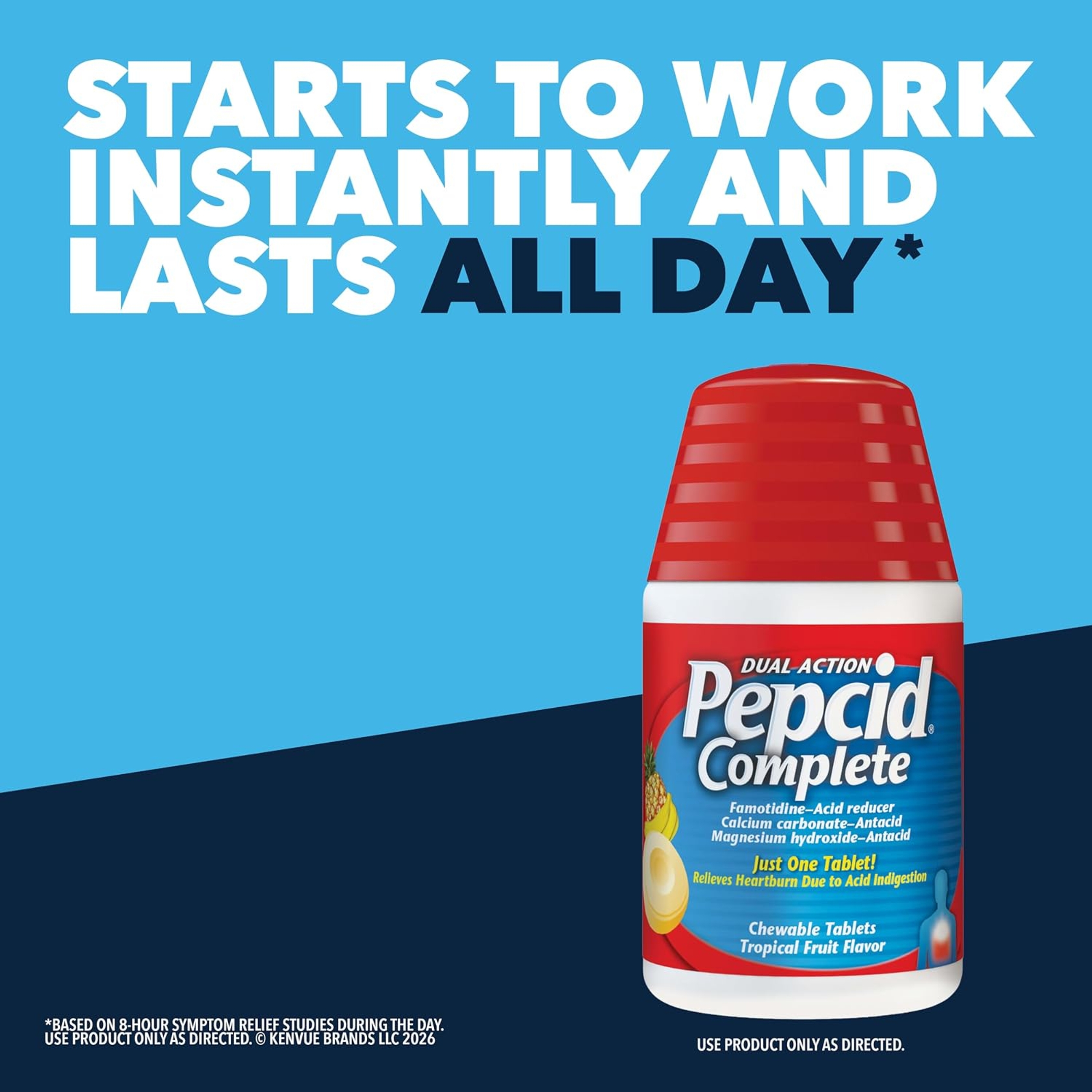 Pepcid Complete Acid Reducer + Antacid for Acid Reflux, 10mg Famotidine, 800mg Calcium Carbonate & 165mg Magnesium Hydroxide per Heartburn Tablet, Antacid Chews, Tropical Fruit, 50 ct 2