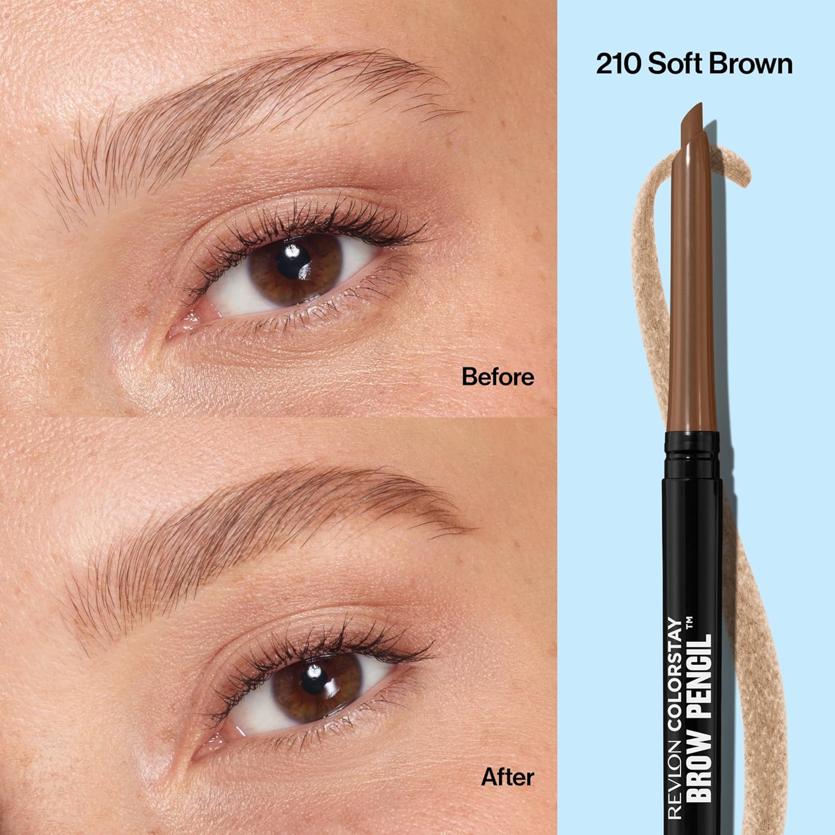 Revlon ColorStay Brow Pencil, 210 Soft Brown, 0.01 oz - Waterproof Eyebrow Pencil with a Built-in Spoolie Brush 2