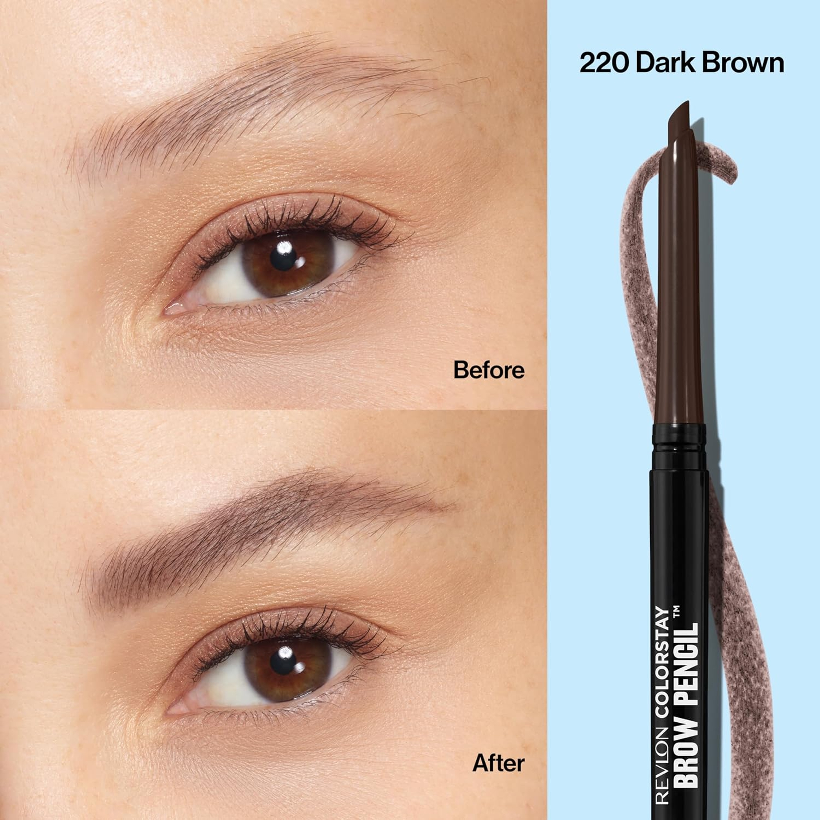 Revlon ColorStay Brow Pencil, 220 Dark Brown, 0.01 oz - Waterproof Eyebrow Pencil with a Built-in Spoolie Brush 2
