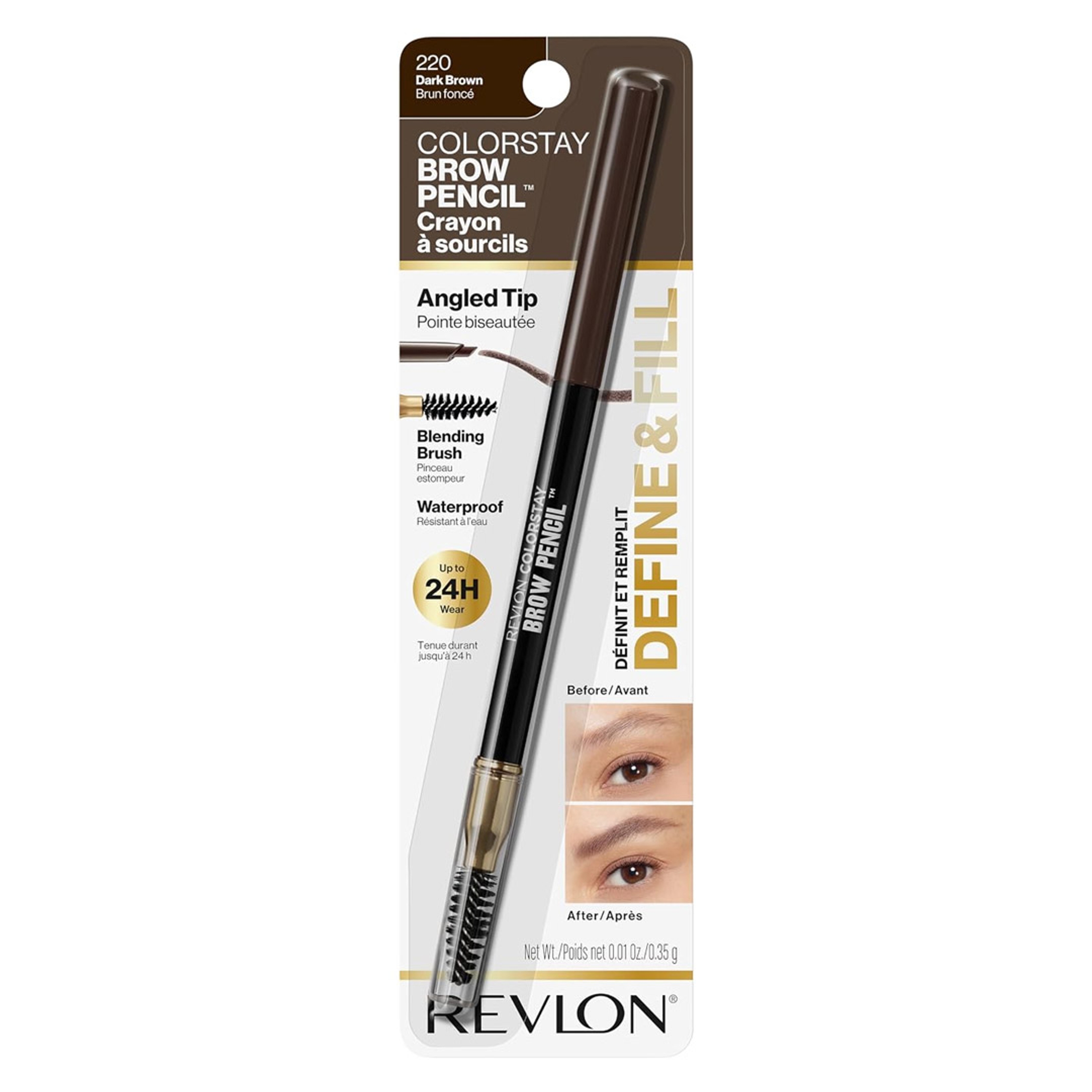Revlon ColorStay Brow Pencil, 220 Dark Brown, 0.01 oz - Waterproof Eyebrow Pencil with a Built-in Spoolie Brush 7