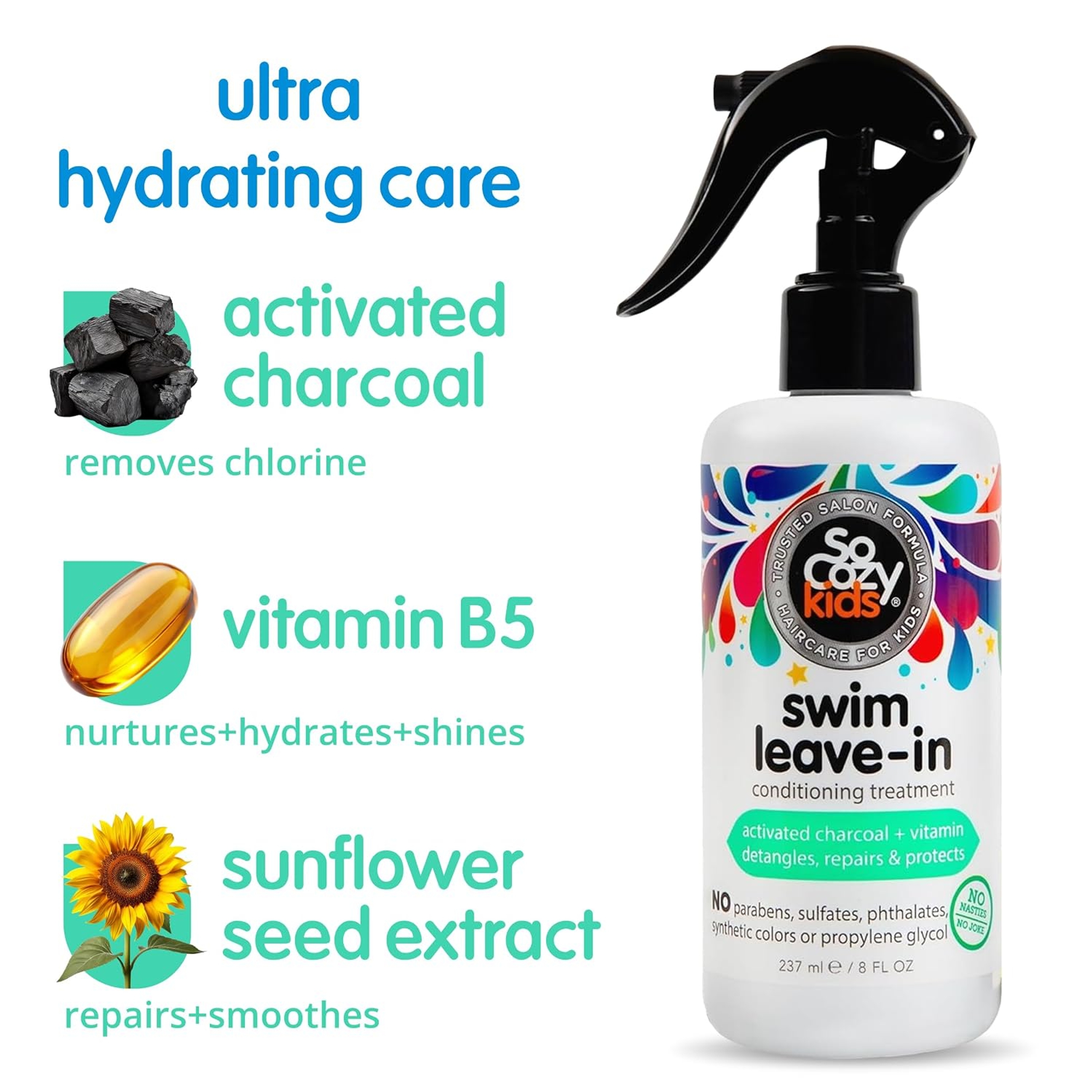 SoCozy Swim Leave-In Treatment Spray 8 fl.oz - Gentle Formula to Protect & Repair Kids Hair 4