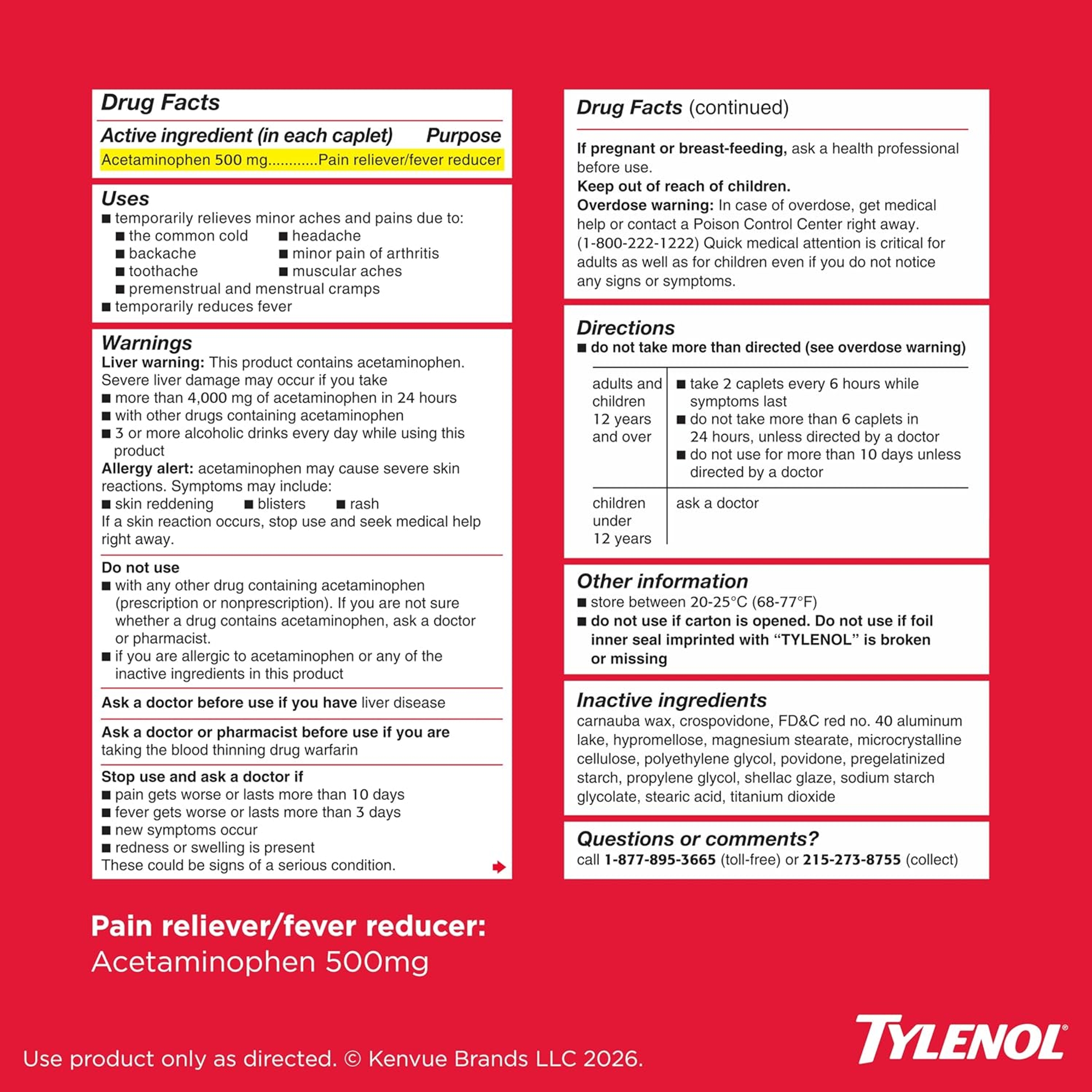 Tylenol Extra Strength Caplets 225 Count - Acetaminophen 500 mg, Pain Relief Pills, Fever Reducer for Adults 8