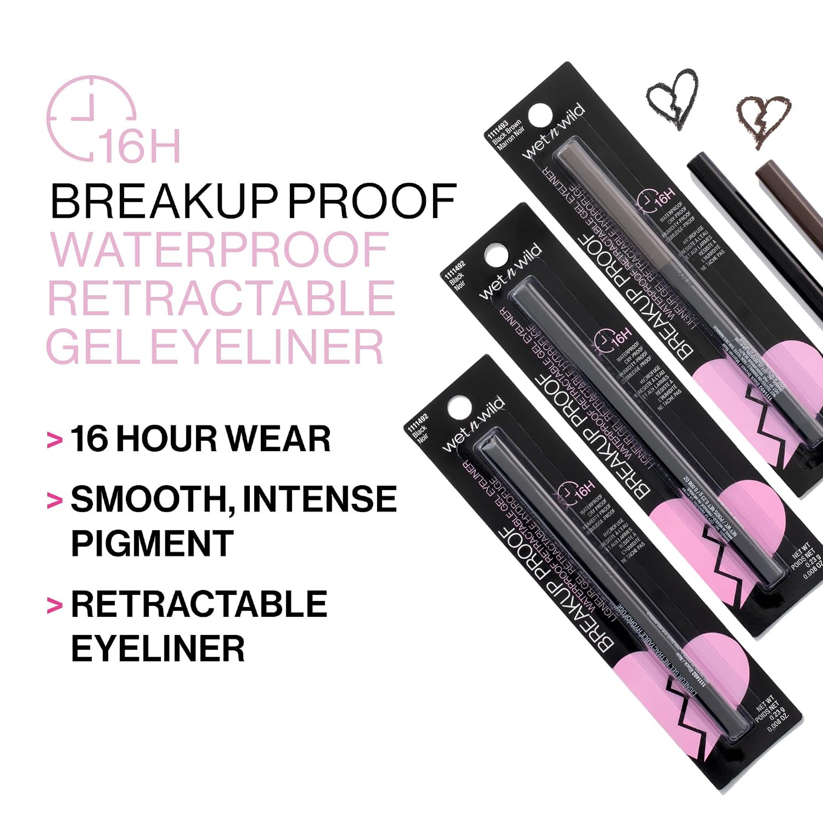 wet n wild Breakup Proof Waterproof Retractable Gel Eyeliner, Black, 0.008 oz - Ultra Pigmented 16H Long Wear 3
