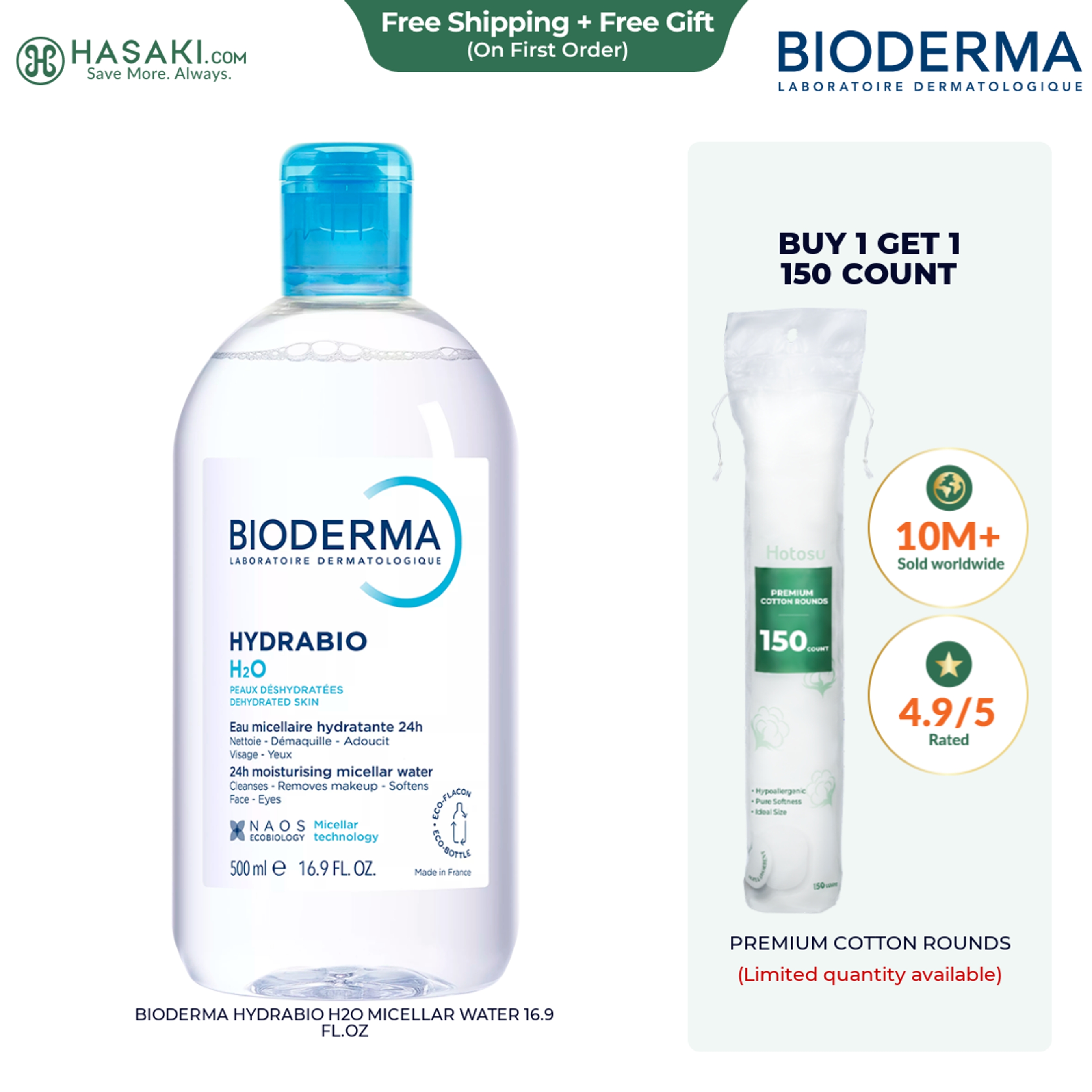 Bioderma Hydrabio H2O Micellar Water 16.9 fl.oz - Micellar Cleansing Water for Dehydrated Sensitive Skin 1