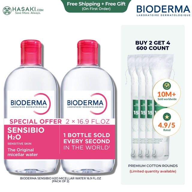 Bioderma Sensibio H2O Micellar Water 16.9 fl.oz (Pack of 2) - Face Cleanser for Sensitive Skin
