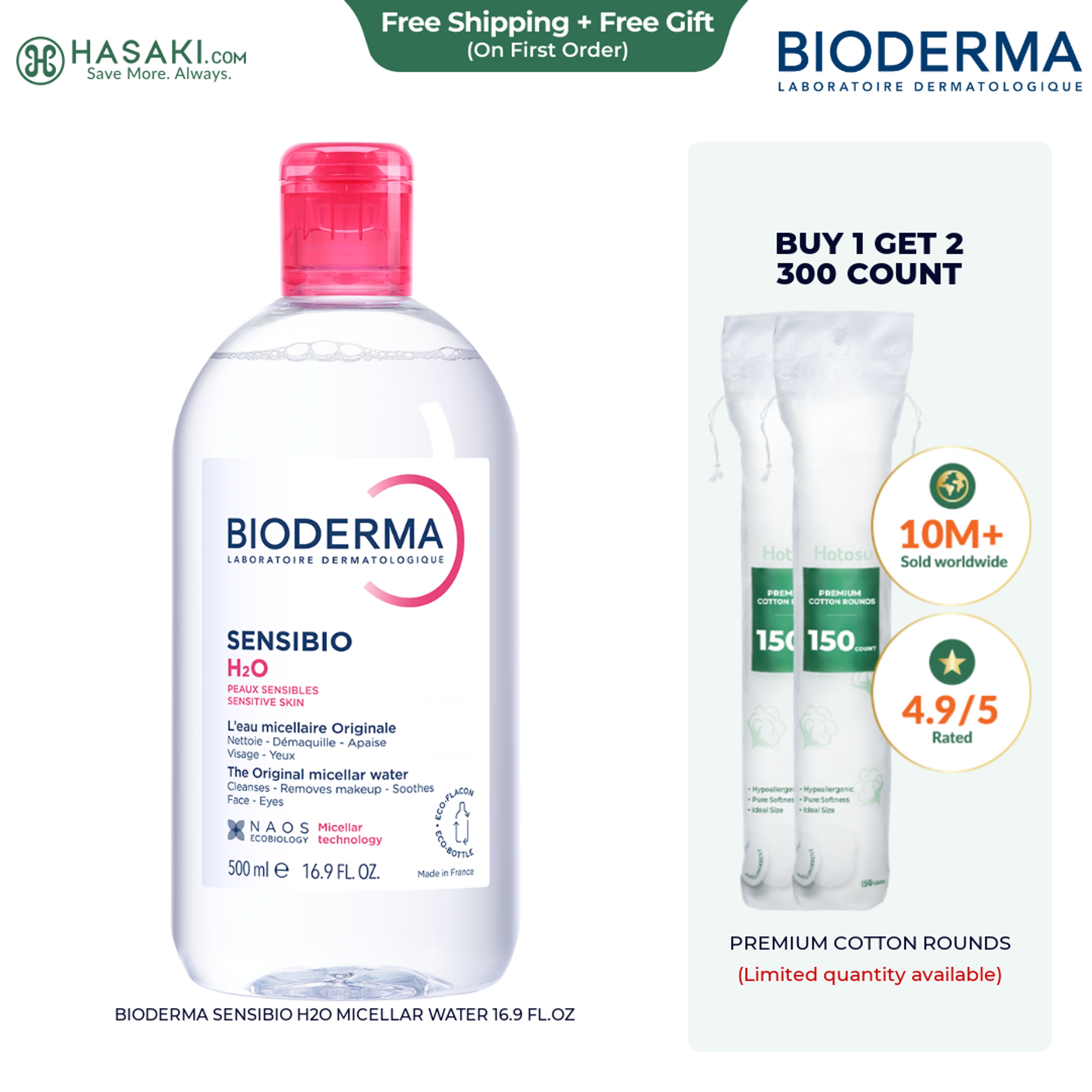 Bioderma Sensibio H2O Micellar Water 16.9 fl.oz - Face Cleanser for Sensitive Skin 1